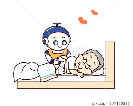 オムツ交換をする介護ロボット。安心している高齢者 137150887