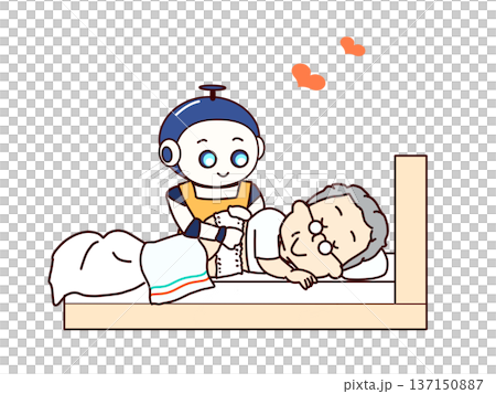 オムツ交換をする介護ロボット。安心している高齢者 137150887
