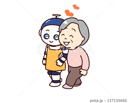 リハビリを手伝う介護ロボット。笑顔で歩く高齢者 137150888