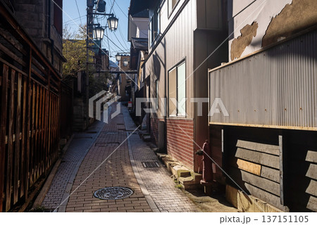 Shibu Onsen hot springs town at sunrise in Nagano, Japan 137151105