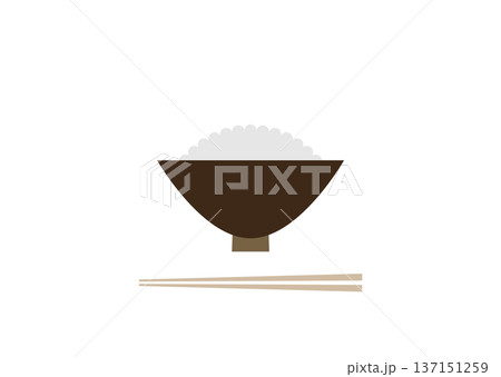 少なめの白米のイラスト（茶碗・和食・箸付き） 137151259