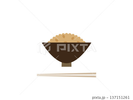 少なめの玄米ご飯のイラスト(茶碗・和食・箸付き) 少なめの玄米ご飯のイラスト(茶碗・和食・箸付き) 137151261