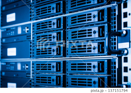 cluster of data storage SSD hard drives inside server rack cluster of data storage SSD hard drives inside server rack 137151794