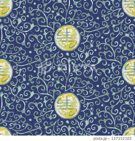 Grunge chinoiserie seamless pattern with Chinese traditional longevity symbol Grunge chinoiserie seamless pattern with Chinese traditional longevity symbol 137152103