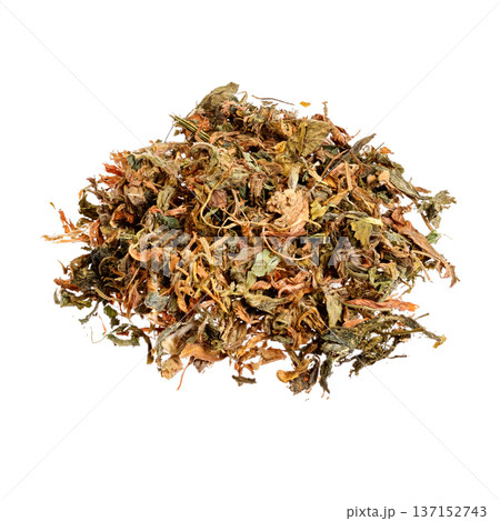 Dry Alfalfa (Medicago sativa) isolated on white. Dry Alfalfa (Medicago sativa) isolated on white. 137152743