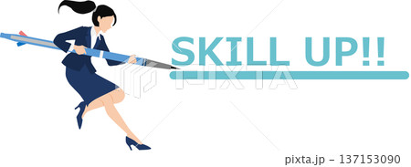 スキリングに励むビジネスウーマンのイラスト 137153090