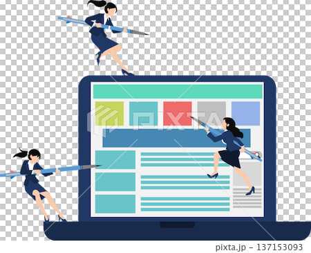 リスキリングに励むビジネスウーマンのイラスト 137153093