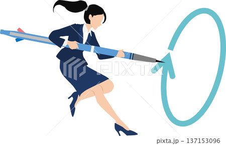 リスキリングに励むビジネスウーマンのイラスト 137153096