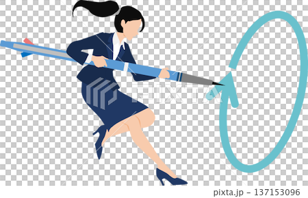 リスキリングに励むビジネスウーマンのイラスト 137153096