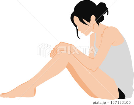 落ち込んでいる女性のイラスト 落ち込んでいる女性のイラスト 137153100