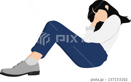 昼寝をする女性のイラスト	 137153102