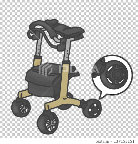 歩行車　シルバーカー　手押し車　歩行補助具　歩行練習　外出　高齢者　モノクロ　グレー 137153151