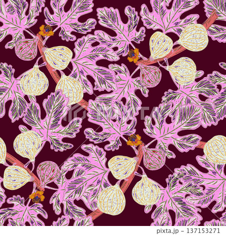 seamless pattern with hand drawn raspberry 137153271