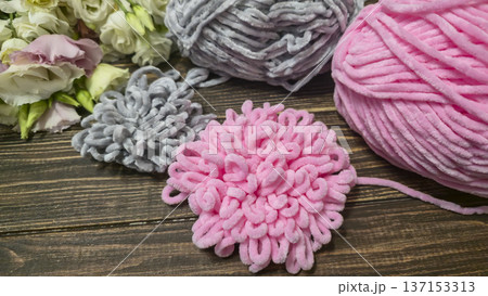 Colorful knit fabric suitable for home decor, fashion, or textiles. 137153313