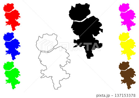 Ourense city (Kingdom of Spain) map vector illustration, scribble sketch Orense map Ourense city (Kingdom of Spain) map vector illustration, scribble sketch Orense map 137153378
