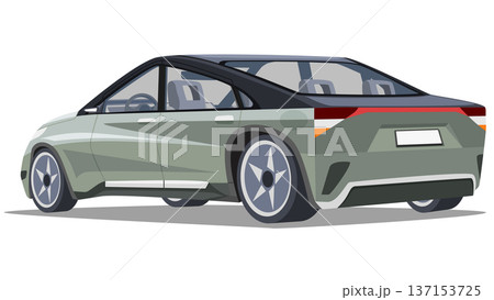 Separate layer of luxury sedan car green color. Show inside car. On isolated white background. Separate layer of luxury sedan car green color. Show inside car. On isolated white background. 137153725