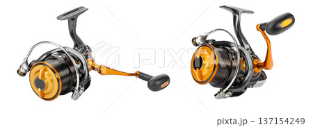 Black and gold spinning reel designed for feeder fishing 137154249