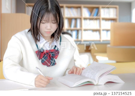 勉強する女子生徒 勉強する女子生徒 137154525