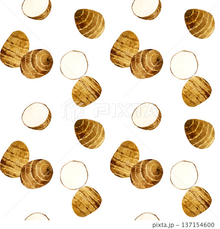 サトイモのシームレスパターン　野菜の手描き水彩イラスト背景素材 137154600