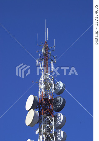 image of the telecommunication antennas seen on top of the mountain 137154635