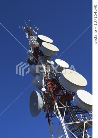 image of the telecommunication antennas seen on top of the mountain 137154640