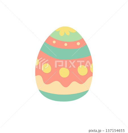 Single decorated Easter egg with scallop and polka dot details in soft tones, great for minimalist holiday print and sticker design Single decorated Easter egg with scallop and polka dot details in soft tones, great for minimalist holiday print and sticker design 137154655