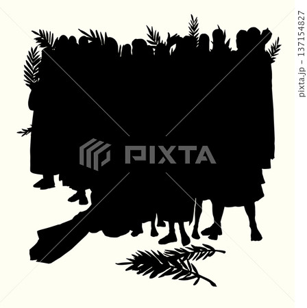 Crowd with palm branches. Vector drawing Crowd with palm branches. Vector drawing 137154827