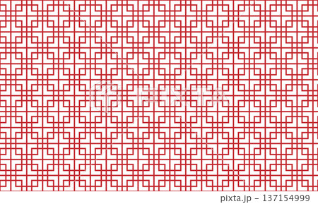 中国風の四角いフレームが連続する赤い格子柄 137154999