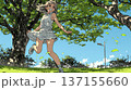 喜びにあふれ、軽やかにスキップする若い女性 喜びにあふれ、軽やかにスキップする若い女性 137155660