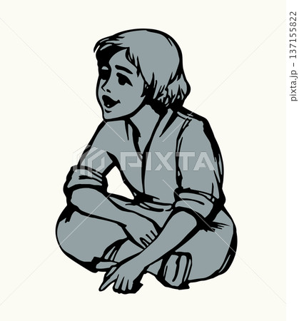 Vector illustration. Small boy sitting on the ground 137155822