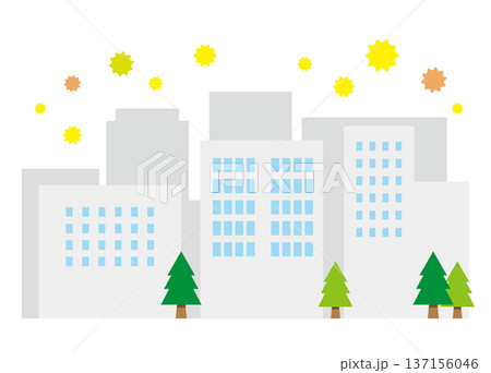 スギ花粉が飛散する 高層ビルのイラスト スギ花粉が飛散する 高層ビルのイラスト 137156046