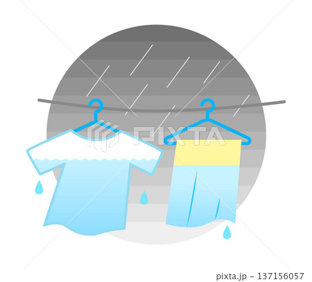 外干ししている濡れた洗濯物のイラスト 137156057