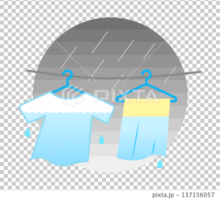外干ししている濡れた洗濯物のイラスト 137156057