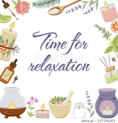 Aromatherapy background with spa and relax items. 137156263