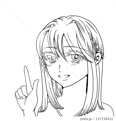 解説するブルベ夏のロングヘアの女の子　線画 137156422