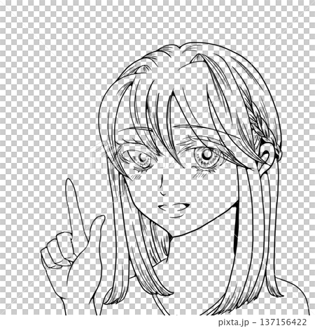 解説するブルベ夏のロングヘアの女の子　線画 137156422