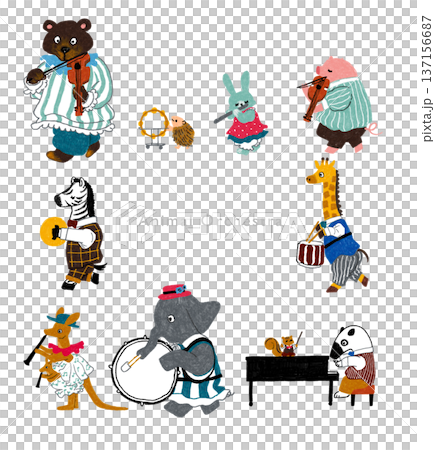 手繪動物樂隊插圖 137156687