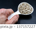beautiful texture ripe of natural sunflower seeds on background 137157227