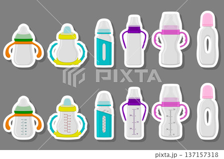 Illustration on theme big colored kit baby milk in bottle with rubber pacifier 137157318
