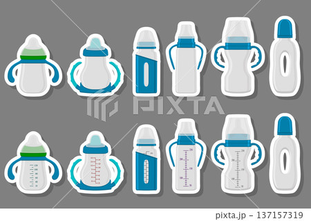 Illustration on theme big colored kit baby milk in bottle with rubber pacifier 137157319