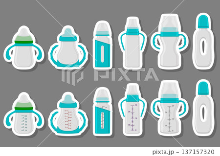 Illustration on theme big colored kit baby milk in bottle with rubber pacifier 137157320