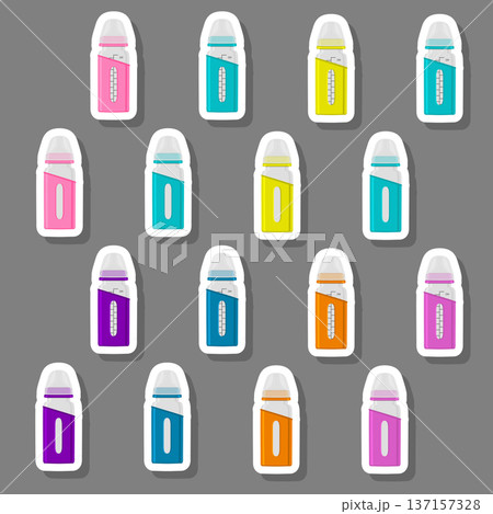 Illustration on theme big colored kit baby milk in bottle with rubber pacifier 137157328