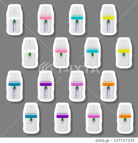 Illustration on theme big colored kit baby milk in bottle with rubber pacifier 137157334