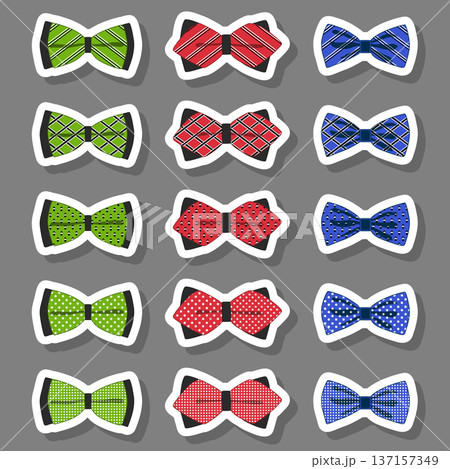 Illustration on theme big set ties different types, bowties various size Illustration on theme big set ties different types, bowties various size 137157349