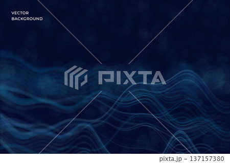 Futuristic tech background featuring layered wave surfaces made of particles and glowing points. Vector. Digital flow concept with sense of motion, depth, and energy. Suitable for technology 137157380