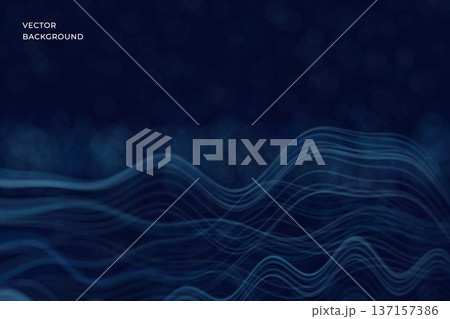 Futuristic tech background featuring layered wave surfaces made of particles and glowing points. Vector. Digital flow concept with sense of motion, depth, and energy. Suitable for technology Futuristic tech background featuring layered wave surfaces made of particles and glowing points. Vector. Digital flow concept with sense of motion, depth, and energy. Suitable for technology 137157386