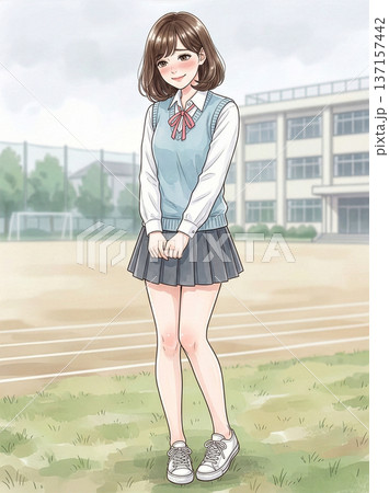 校庭に立つ女子高生 137157442