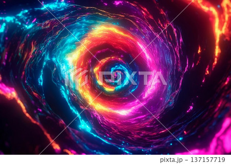 Swirling vortex of vibrant neon colors creating dynamic patterns in a mesmerizing display 137157719
