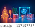 Modern holographic display featuring decorative elements with a futuristic touch for celebrations in a festive setting 137157787