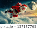 Santa braves the storm on Christmas Eve, delivering gifts through fierce winds and rain 137157793